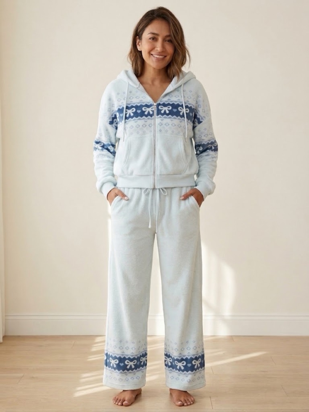 Sincerely Jules Light Blue Lounge Set - Zip Hoodie & Wide Leg Pants Size Large